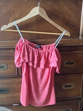 Coral Pink Off-Shoulder Ruffle top